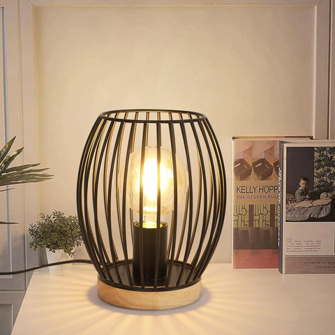 Lampe de Table Metal Noir E27 Cage, 21cm de Haut Lampe de Bureau, Lampe de Chevet Intérieur Design Décorative avec Interrupteur à Boutons pour Fête-Cadeau, Chambre, Salon(Pas d'ampoule)