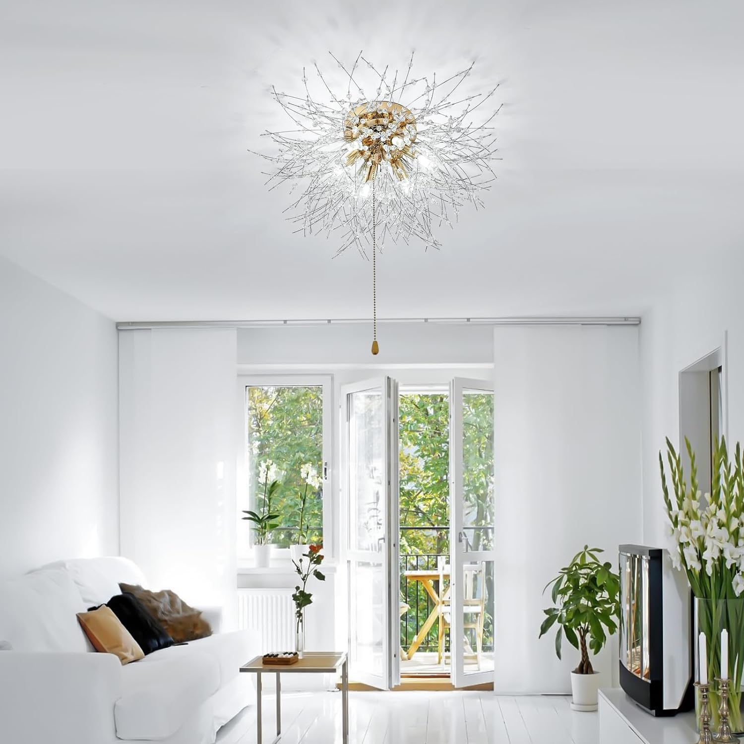 Luminaire Plafonnier en Cristal, Lustres de Feu d'Artifice Moderne, Lampe LED Plafond Dimmable 3000K-6500K