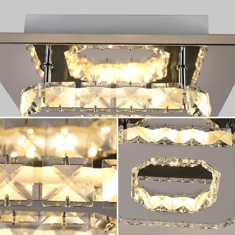 Plafonnier LED, Lustre en Cristal 15W, Carré Éclairage de Plafond Moderne pour Chambre, Salon, Cuisine, Couloir, 3000K Lumière Chaude