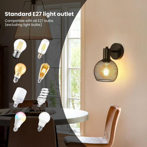 Applique Murale Intérieure en Métal, Lampe de Lecture de Chevet en Fer, Douille E27 pour Salon, Chambre, Bureau (Sans Ampoule)