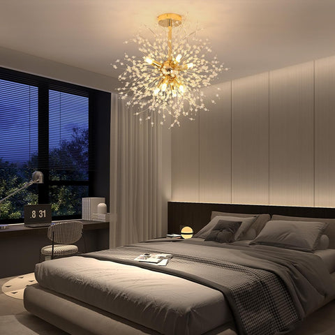 Plafonnier Moderne Lustres en Cristal, Lustre Feux d'artifice Doré, Plafonniers en Cristaux K9, 8 G9 Luminaire Lampes Dorées pour Salon, Chambre, Salle à Manger, Couloir