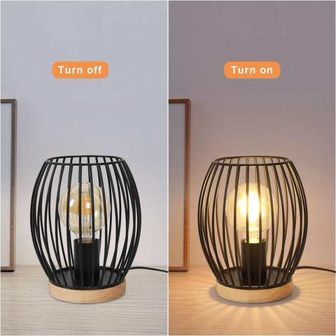 Lampe de Table Metal Noir E27 Cage, 21cm de Haut Lampe de Bureau, Lampe de Chevet Intérieur Design Décorative avec Interrupteur à Boutons pour Fête-Cadeau, Chambre, Salon(Pas d'ampoule)