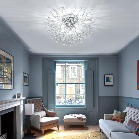 Plafonnier Lustres en Cristal, 6 Lumières G9 Luminaire Plafonnier en Cristal, Lustre Feu D'artifice K9 Cristaux, Lampe de Plafond Moderne pour Salon, Chambre, Salle à Manger, Cuisine, Couloir (Ampoule non incluse)