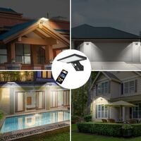 Lampe Solaire Exterieur, 90 LED Lumiere Solaire Exterieur avec Détecteur de Mouvement, 4 Modes Solaire Extérieur Étanche Lampe de Sécurité, 3 Couleurs Télécommande Lampe Mural pour Jardin Cour