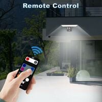 Lampe Solaire Exterieur, 90 LED Lumiere Solaire Exterieur avec Détecteur de Mouvement, 4 Modes Solaire Extérieur Étanche Lampe de Sécurité, 3 Couleurs Télécommande Lampe Mural pour Jardin Cour