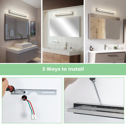 Lampe Miroir LED en Acrylique - Argent, 42cm, 9W, Lumière Neutre 4500K, 220V