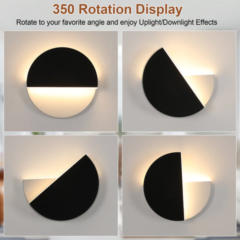 Applique murale simple et moderne à LED, Applique murale noire rotative, lumière chaude 8W
