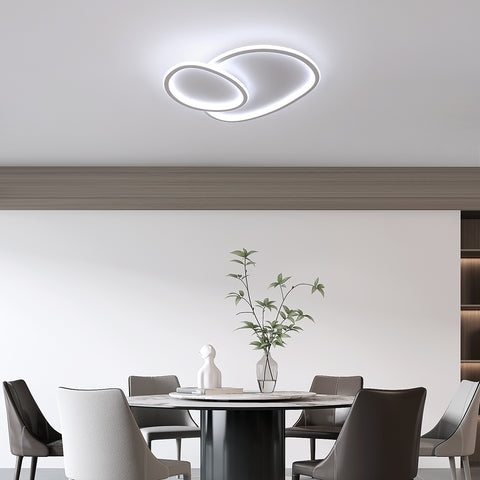 Plafonnier LED Moderne Dimmable en Forme de Galet - Blanc, 50*45.5*6.5cm, avec Télécommande, trois couleur de lumière, 220V - pour le Salon, la Chamb