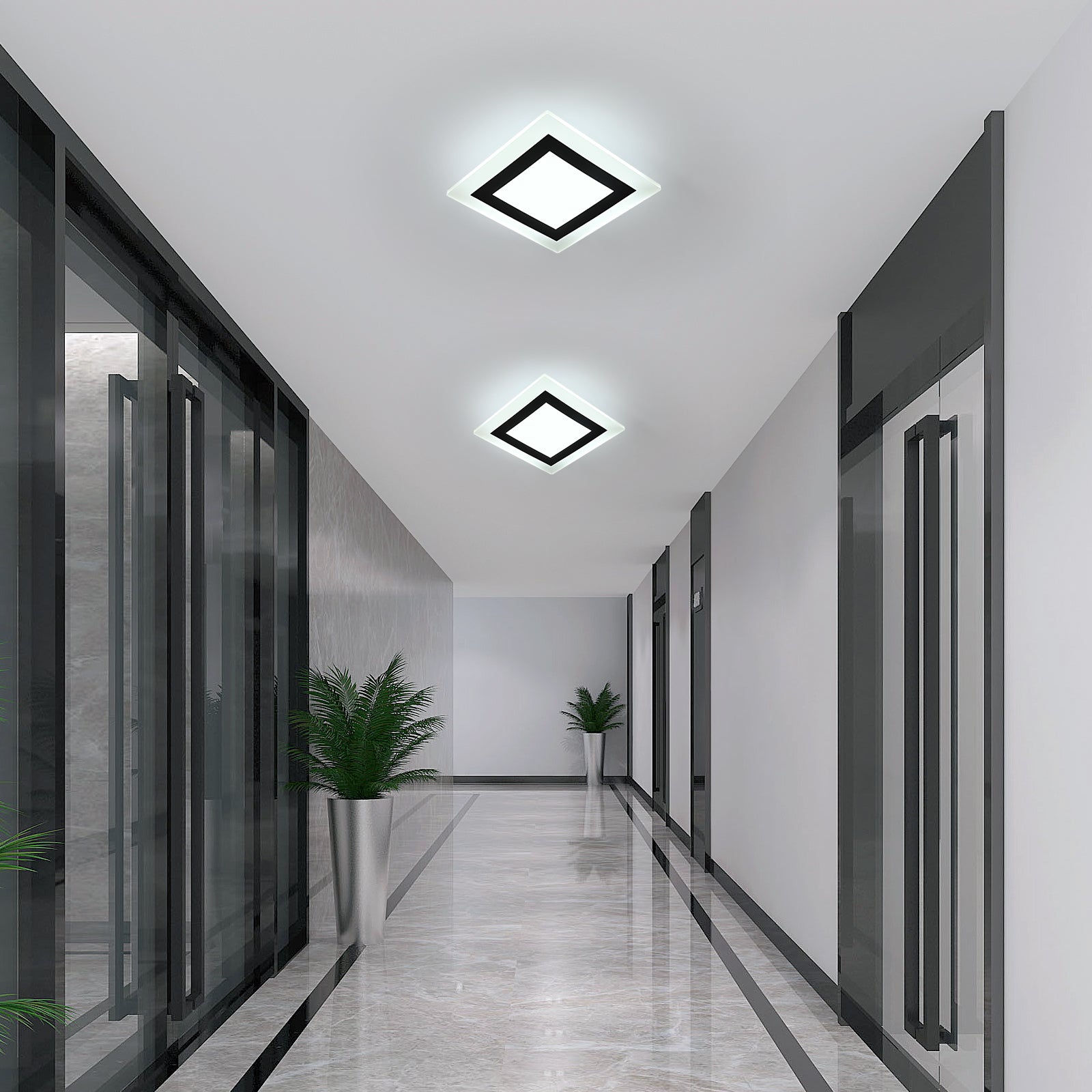 Plafonnier Carré Ultra-mince en Acrylique - Blanc et Noir, 24W, 23.5*1cm, Lumière Blanche 6500K