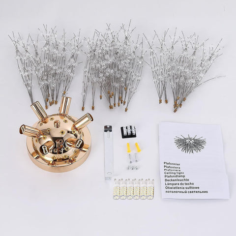 Plafonnier LED Lustre en Cristal Moderne K9 Cristal Suspension Plafonnier Température de couleur réglable 3000K/4500K/6500K 6 G9 Lampe de Plafond Or