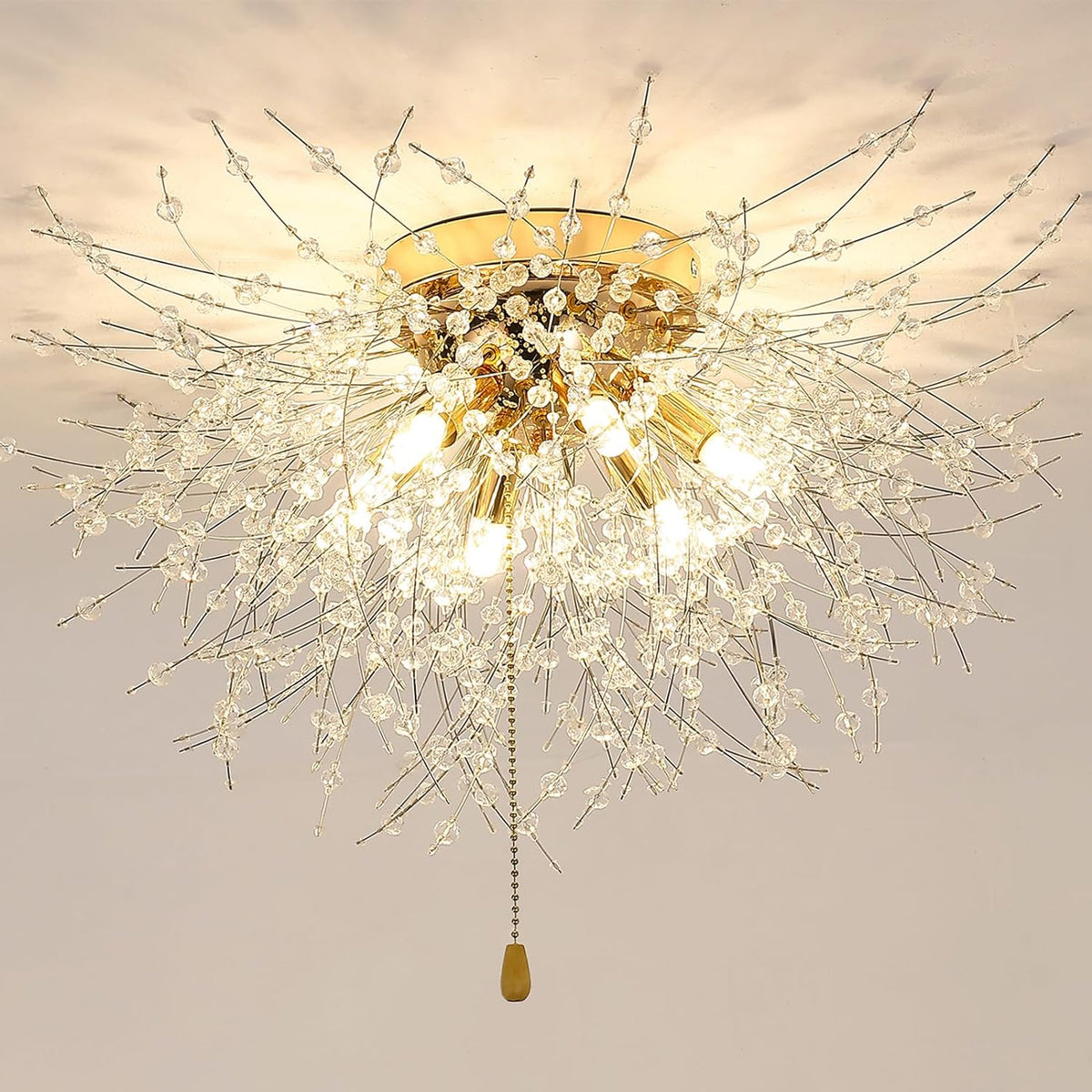 Luminaire Plafonnier en Cristal, Lustres de Feu d'Artifice Moderne, Lampe LED Plafond Dimmable 3000K-6500K