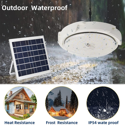 Plafonnier Lampe Solaire Extérieur avec Télécommande, Éclairage Solaire Étanche IP54 pour Jardin, 80W, Température de Couleur Ajustable 3000K/4500K/6000K