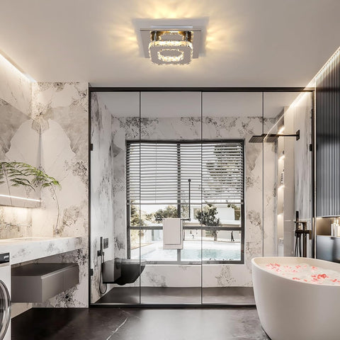 Plafonnier LED, Lustre en Cristal 15W, Carré Éclairage de Plafond Moderne pour Chambre, Salon, Cuisine, Couloir, 3000K Lumière Chaude