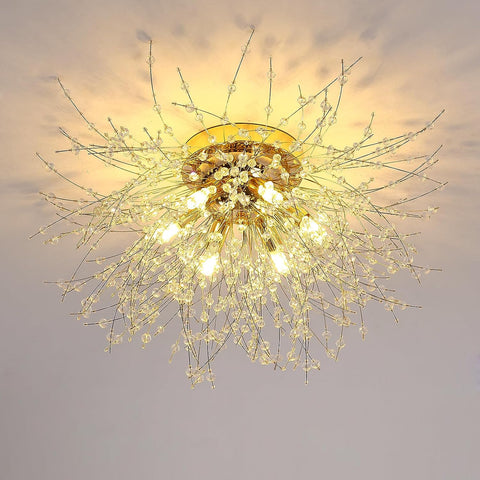 Plafonnier LED Lustre en Cristal Moderne K9 Cristal Suspension Plafonnier Température de couleur réglable 3000K/4500K/6500K 6 G9 Lampe de Plafond Or