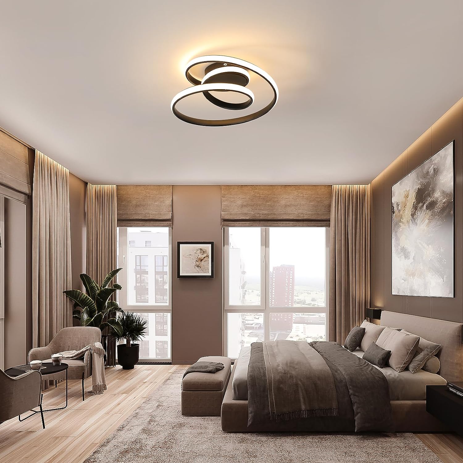 Plafonnier LED Moderne, Luminaire Plafonnier Chambre 36W 4000lm