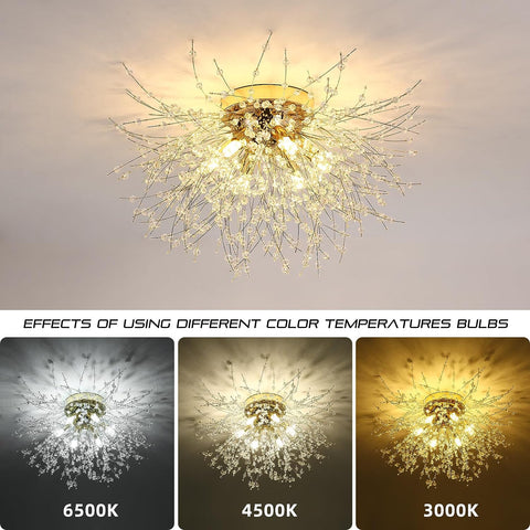 Plafonnier LED Lustre en Cristal Moderne K9 Cristal Suspension Plafonnier Température de couleur réglable 3000K/4500K/6500K 6 G9 Lampe de Plafond Or