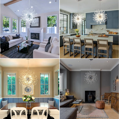 Lustre en Cristal, Suspension Moderne de Feu d'Artifice Chromés, 8 Lumières Pendentif Suspension Luminaire pour Salon Chambre Salle à Manger Cuisine Couloir (Dia 40CM) Ampoule non incluse