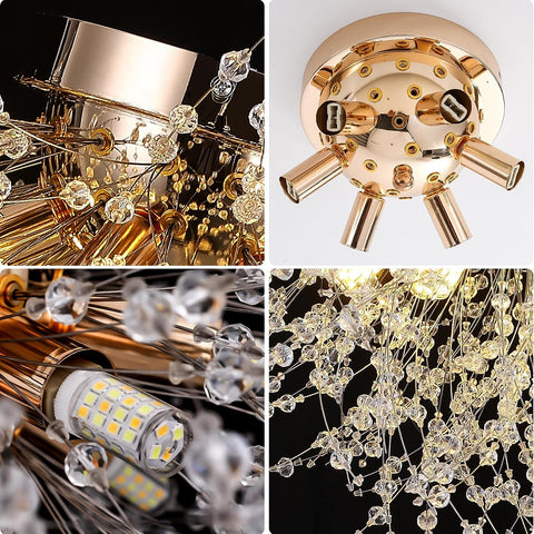 Plafonnier LED Lustre en Cristal Moderne K9 Cristal Suspension Plafonnier Température de couleur réglable 3000K/4500K/6500K 6 G9 Lampe de Plafond Or