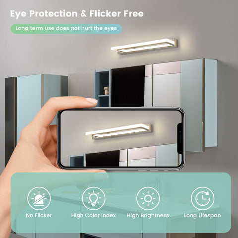 Lampe Miroir LED en Acrylique - Argent, 42cm, 9W, Lumière Neutre 4500K, 220V