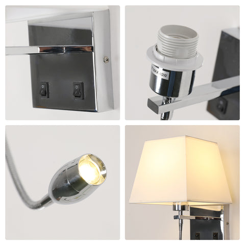 Applique de Chevet, LED Applique Murale Liseuse Chambre Bras Oscillant Titulaire E27 Veilleuse Murale (N'inclut pas les Ampoules)