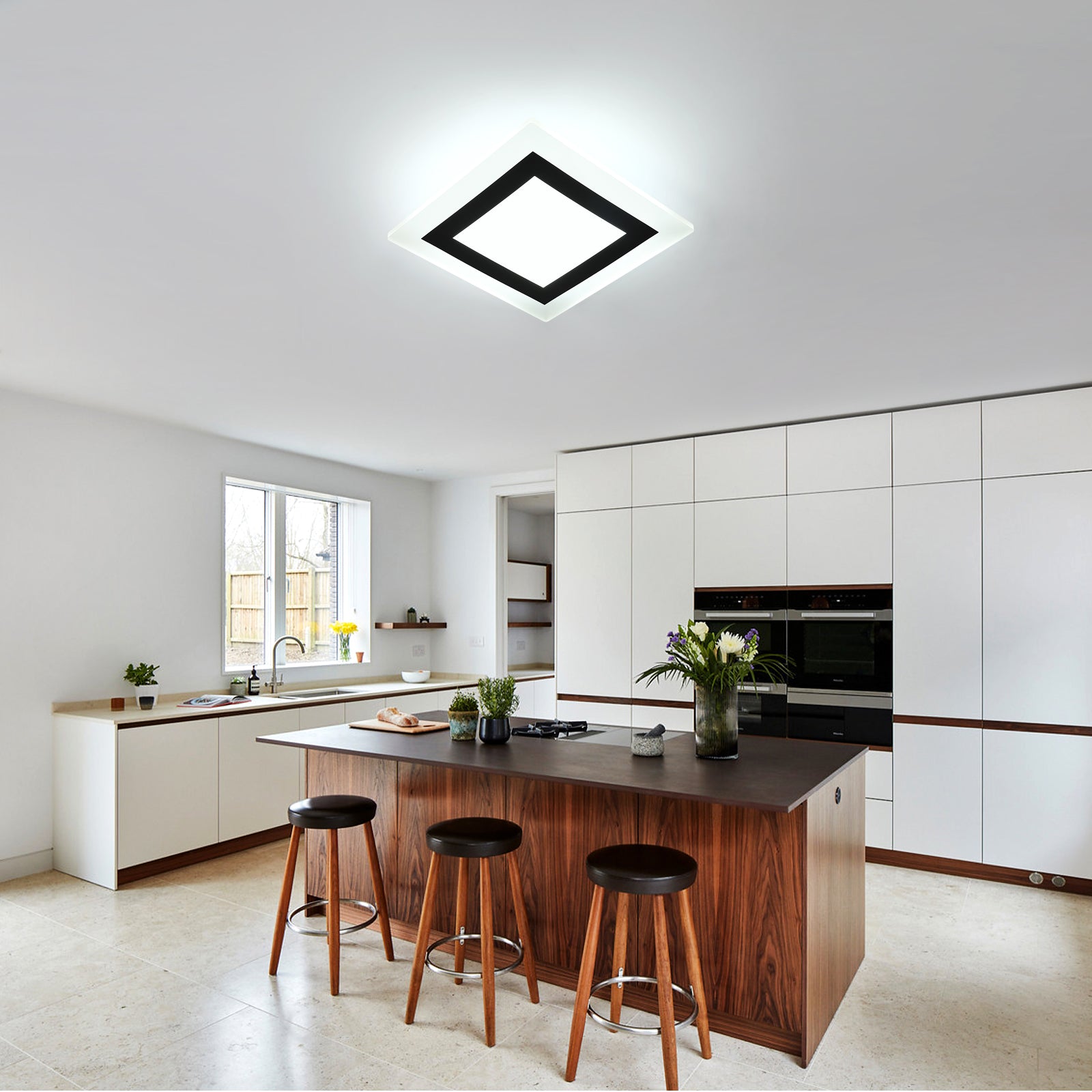 Plafonnier Carré Ultra-mince en Acrylique - Blanc et Noir, 24W, 23.5*1cm, Lumière Blanche 6500K