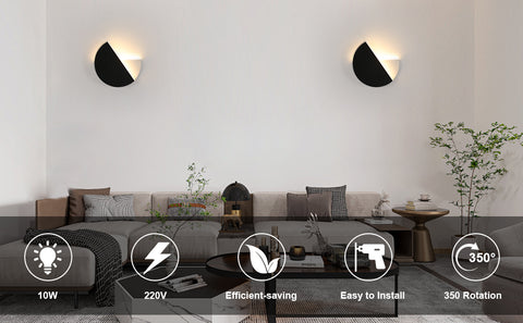Applique murale simple et moderne à LED, Applique murale noire rotative, lumière chaude 8W