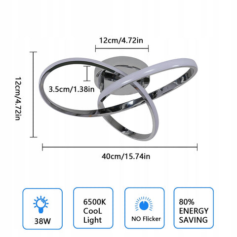 Plafonnier LED, Argent, 38W 6500K Lumière Blanche Froide, en Aluminium 40*12cm, pour Salon Couloir