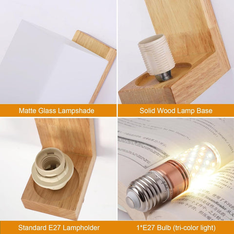 Vintage Wooden and Glass Cube Wall Light – E27 Interior Lamp