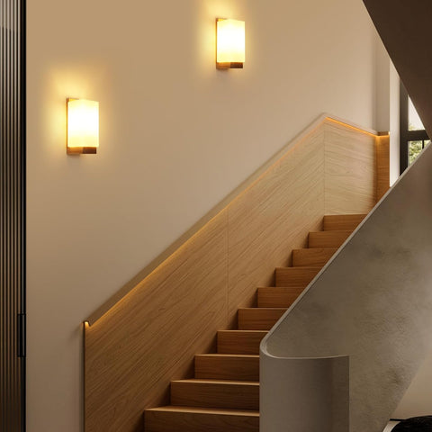 Vintage Wooden and Glass Cube Wall Light – E27 Interior Lamp