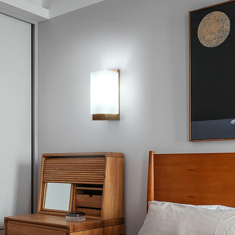 Vintage Wooden and Glass Cube Wall Light – E27 Interior Lamp