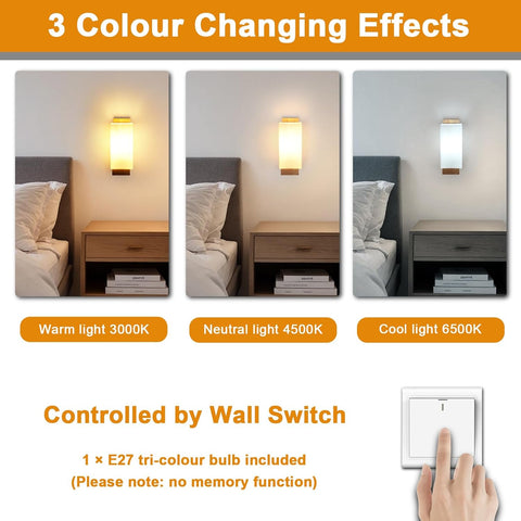 Vintage Wooden and Glass Cube Wall Light – E27 Interior Lamp