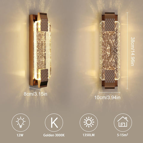 LED Wall Light Crystal Gold 12W