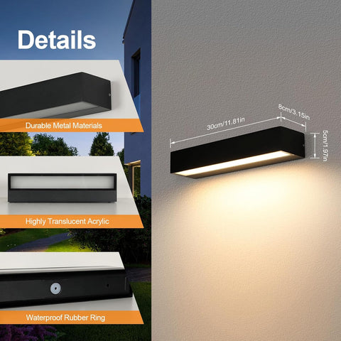 Modern LED Outdoor Wall Light 16W Black IP65 3000K