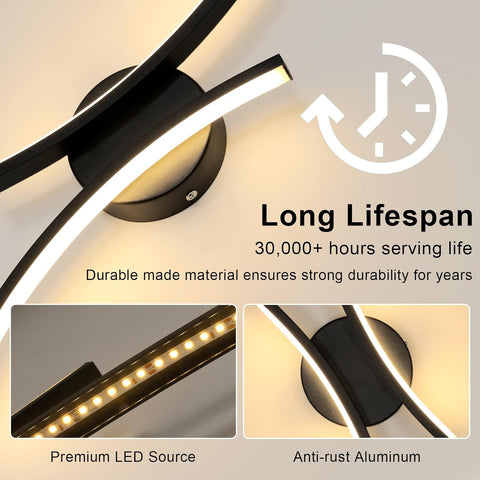 Modern LED Wall Light 20W 2250LM Black Curved Design