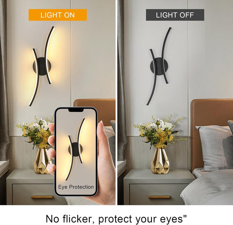 Modern LED Wall Light 20W 2250LM Black Curved Design