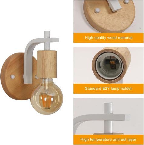 Wooden Indoor Wall Light Set of 2 (Bulbs Not Included)