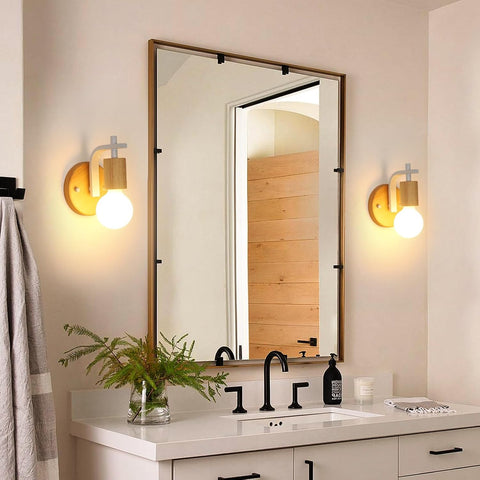 Wooden Indoor Wall Light Set of 2 (Bulbs Not Included)