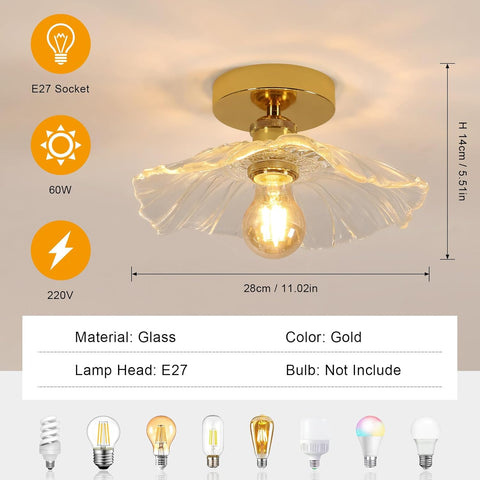 Modern Glass Flower Ceiling Light Gold E27 28cm