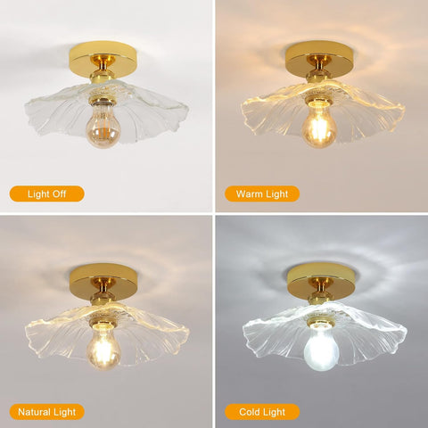 Modern Glass Flower Ceiling Light Gold E27 28cm