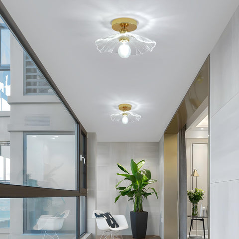 Modern Glass Flower Ceiling Light Gold E27 28cm