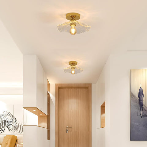 Modern Glass Flower Ceiling Light Gold E27 28cm