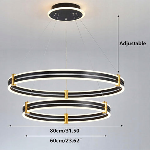 Lustre LED moderne et simple, double suspension noire avec télécommande, dimmable 3000-6000K Décoration lumineuse Peut être utilisé pour l'éclairage