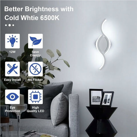Applique Murale Créative, Blanc, 12W 6500K Lumière Blanche Froide, en Aluminium, Idéal pour Chambre