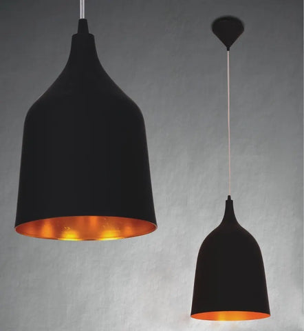 Suspension simple en métal noir avec douille E27 en aluminium - pour hall d'entrée, salon, cuisine, chambre à coucher.