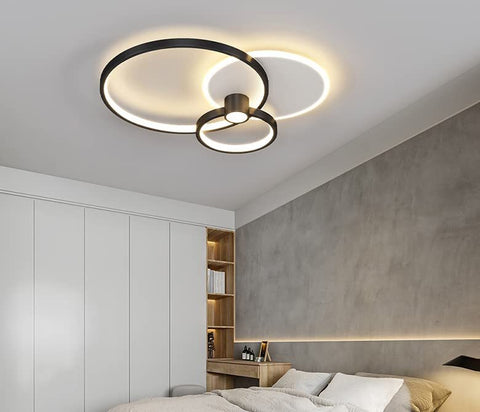 Lustre de Plafond Plafonnier LED en Aluminium rond Dimmable - Noir et Blanc, 55*46*8CM, avec Télécommande - Idéal pour le Salon, la Chambre, le Coulo