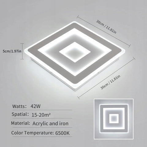 Plafonnier LED Ultra-mince, Blanc, 42W 6500K Lumière Blanche Froide, en Acrylique, 30*5 CM