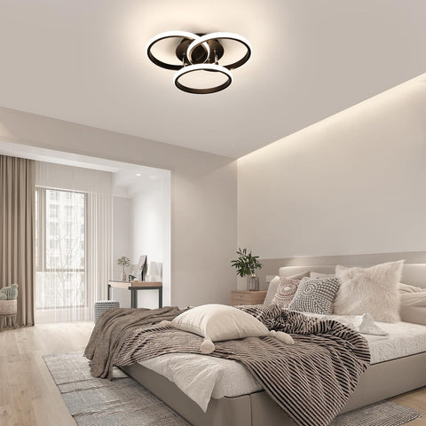 Plafonnier LED Créatif, 3 Ronds Noirs, 39W 4500K Lumière Blanche Neutre, en Aluminium, D40*H11.5CM