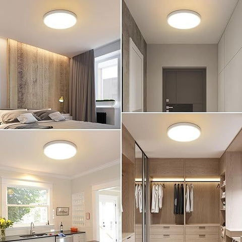 Plafonnier LED Blanc Rond, Ultra Plat, 24W Lumière Blanche Chaude 3000K, PVC, Etanche IP44 - Ø30 CM, pour Salle de Bain Chambre Balcon