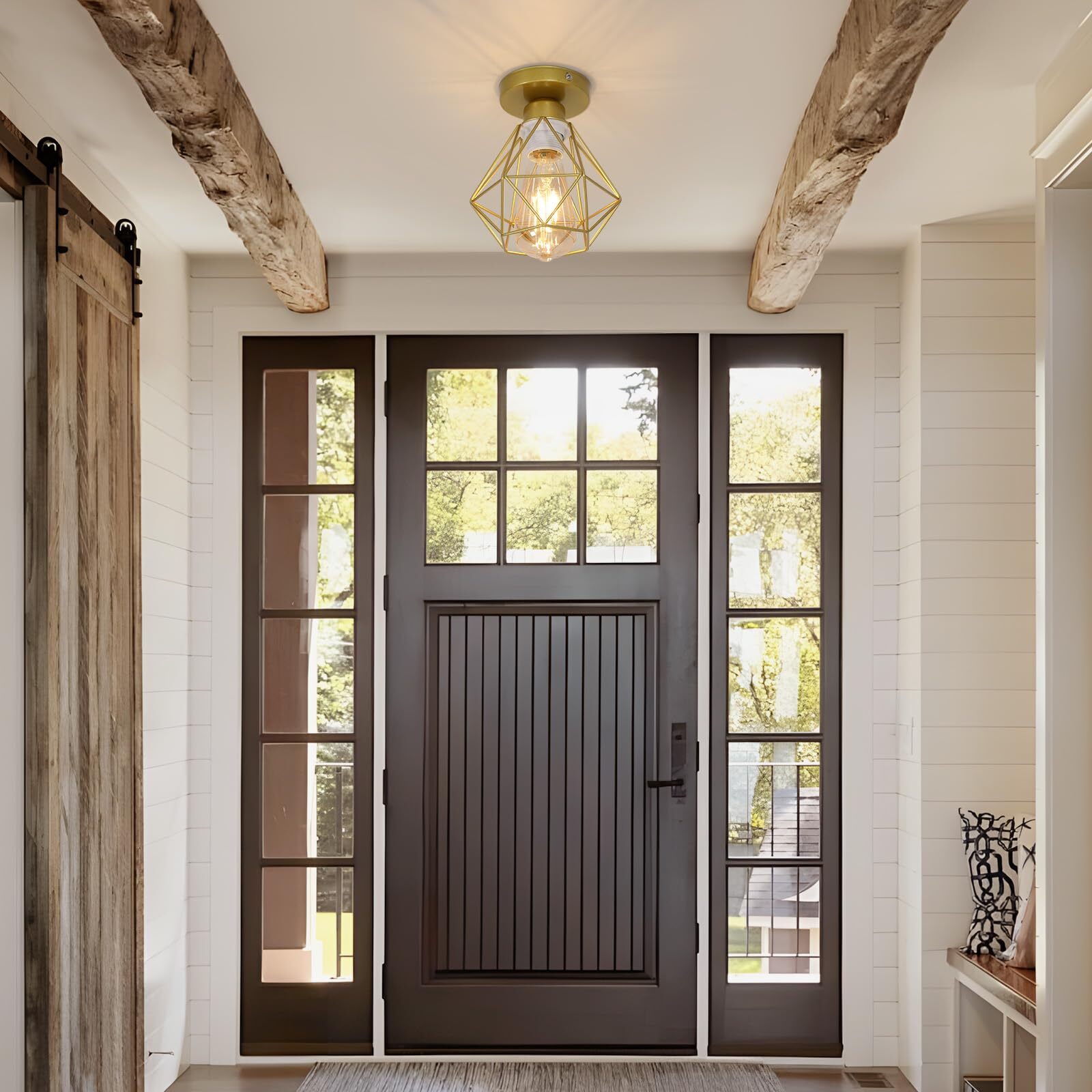 Plafonnier de Luxe, Châssis Doré 16*18 CM, en Métal, Forme de Diamant, Base E27