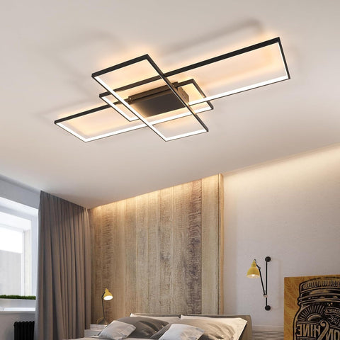 Plafonnier Led Dimmable Moderne Dimmable 3000K-6000K Rectangle Lampe de Plafond Pour salon chambre à coucher salle à manger bureau Noir